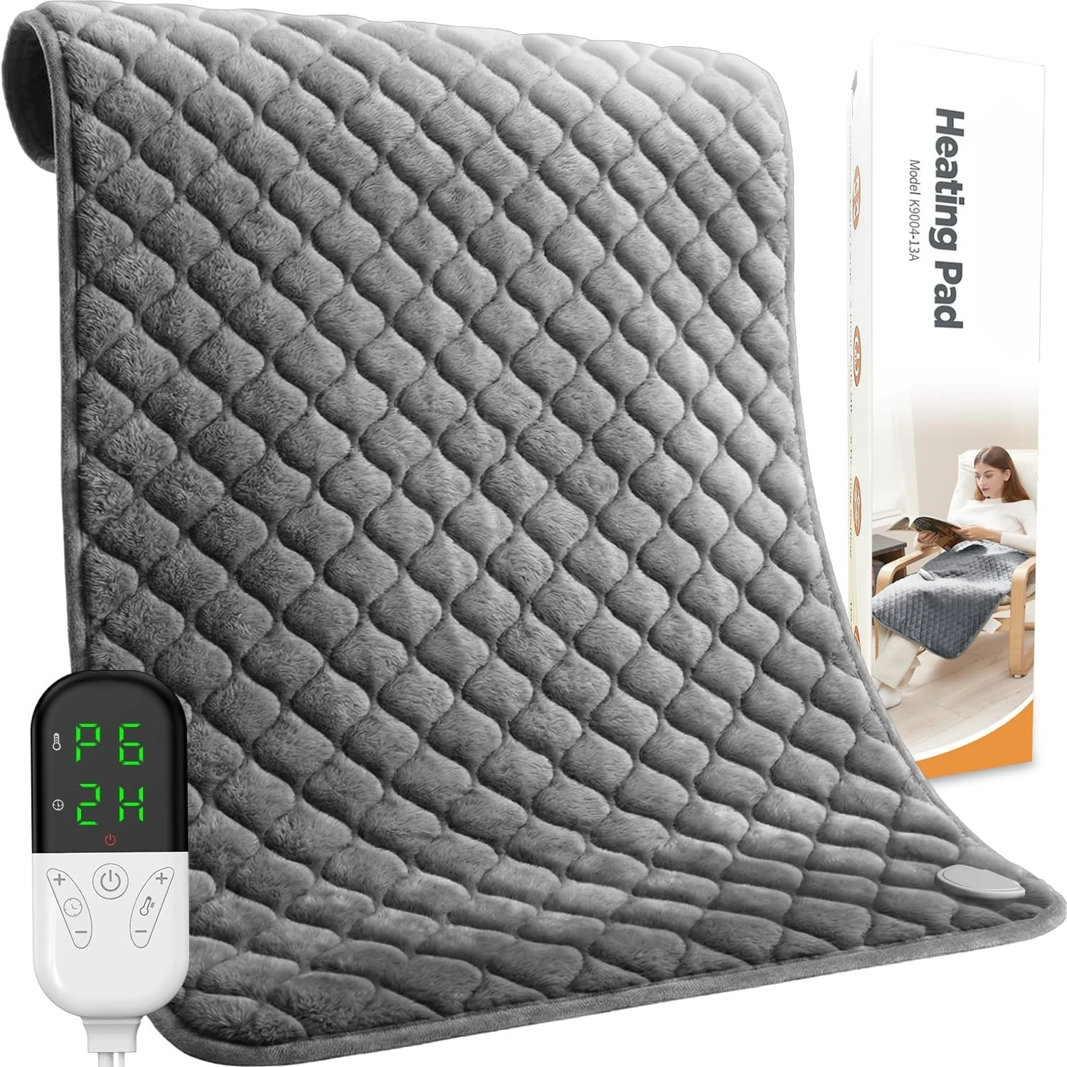 King Size Heating Pad 32x24, Extra Large Electric Pad for Body Neck Shoulder, Auto Off Temp Settings Washable Grey