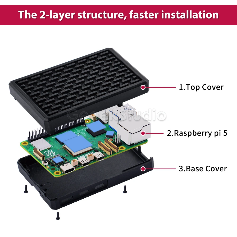 Armor Case V5 Black Aluminum Alloy Passive Cooling Enlosure Shell for Raspberry Pi 5