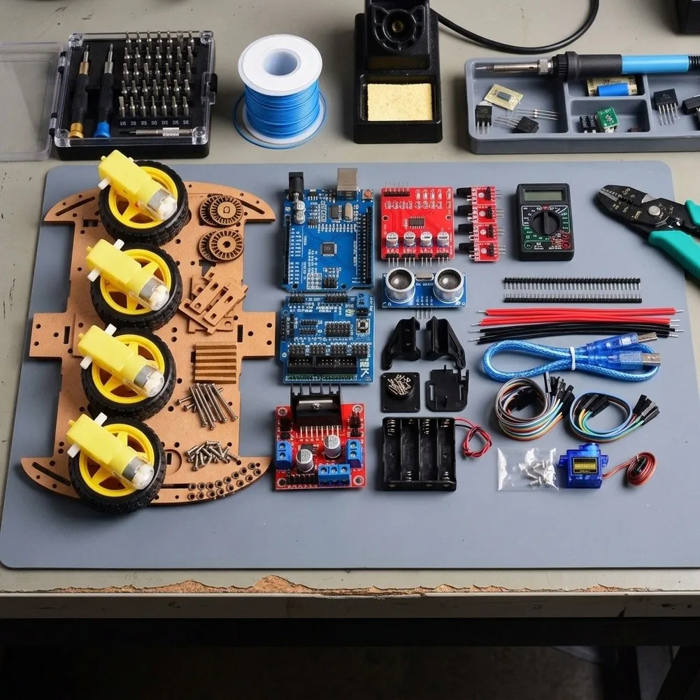 for 4wd for educational Robot Chassis Kit for Arduino with Motor Mounts Chassis Brackets Tracking Sensor and USB Cable
