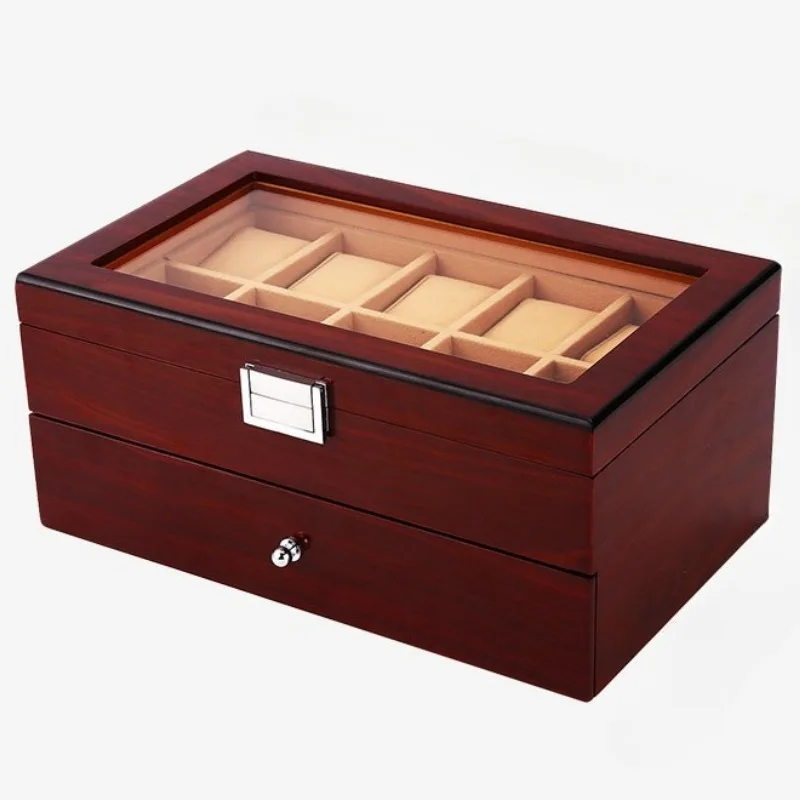 Wooden Watch Box Large Retro Watches Storage Boxes Transparent Glass Watch Display Case Organizer Packaging Supplies Showcase