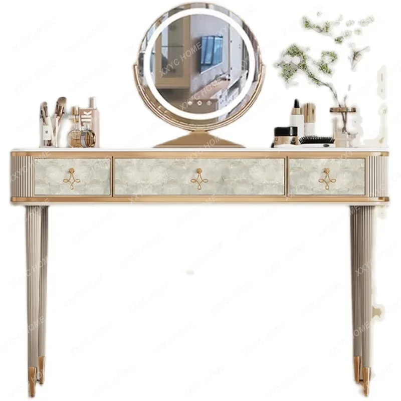 Light Luxury Dresser Bedroom Modern Simple Dressing Table Solid Wood Marble Shell With Mirror Makeup Table