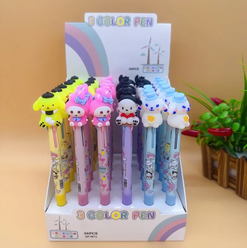 36pcs New Cartoon Sanrio 3 Colors Ball Pen Cute Colorful Graffiti Hand Account Marker Pen Stationery Wholesale