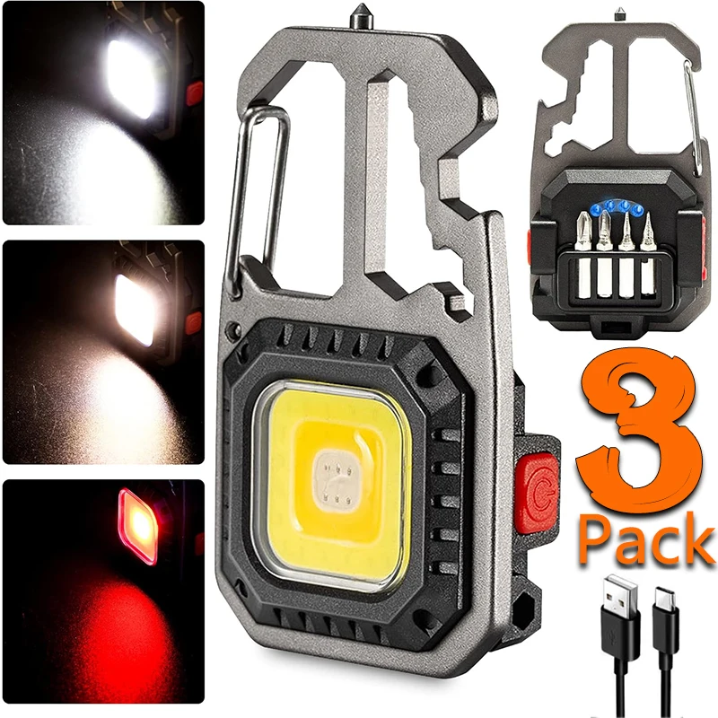

Keychain Work Light, Rechargeable Torch Led Super Bright with 7 Lights Modes With Screwdriver Bottle Opener for Outdoor Hiking
