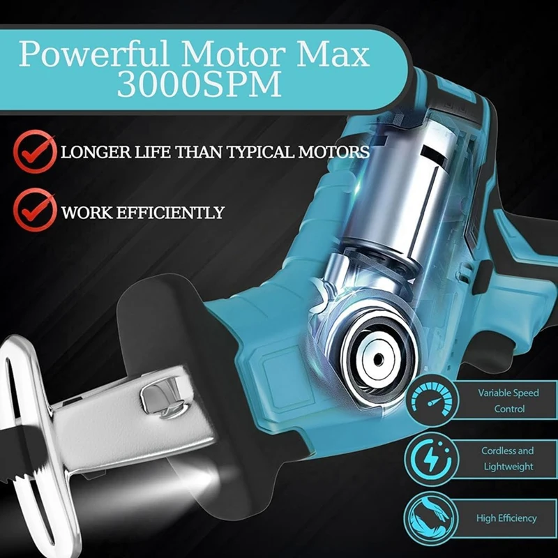 Reciprocating Saw  For Makita 18V 20V Battery 0-3000RPM Variable Speed Reciprocating Saw For Wood, Metal & Plastic