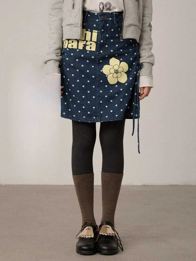 

Джинсовая юбка Blueberry Jam с низкой талией, трапециевидной формы из смеси хлопка и полиэстера, подходящая женская юбка с вышивкой