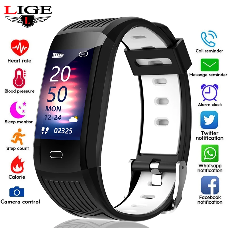 LIGE Men Women Smart Watches IP68 Waterproof Sports Fitness Tracker Smartwatch Heart Rate Monitor Music Control For Android IOS