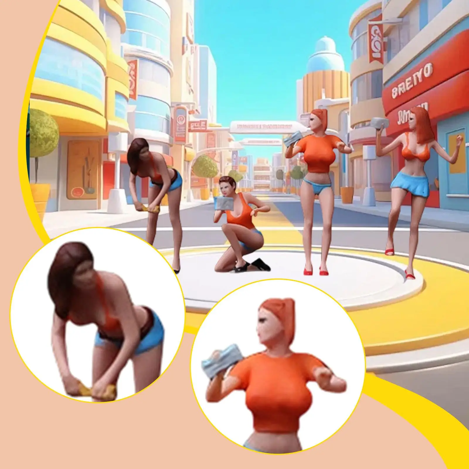 

4 Pieces 1:64 Hand Car Wash Girl Model Resin Stimulated Mini Detailing Car Girl Figure Tiny People Model