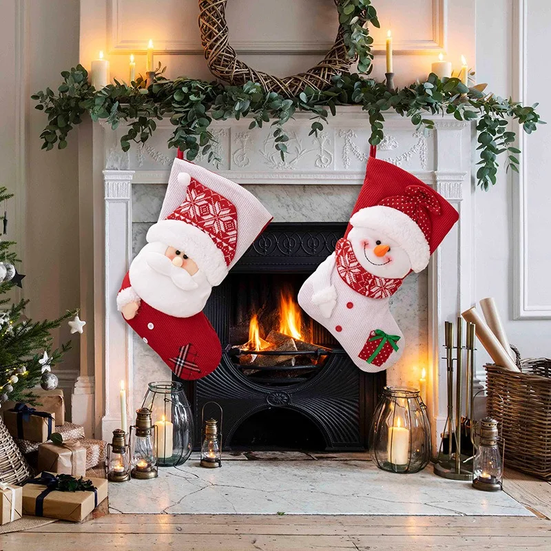 Nova moda natal high-end malha meias de natal velho forma saco de presente meias grandes presente do feriado meias de malha boneco de neve