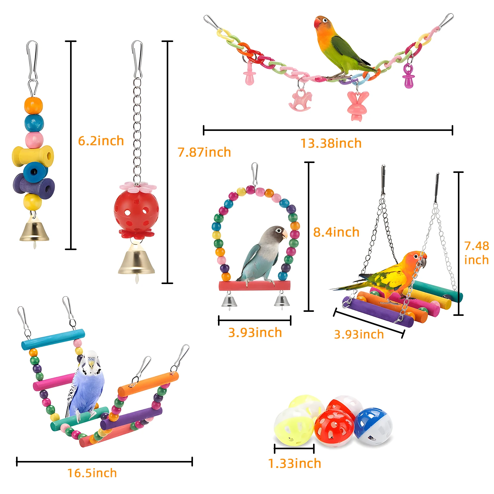 Parakeet Toys,Swing Hanging Standing Chewing Toy Hammock Climbing Ladder Bird Cage Colorful Toys Suitable for Budgerigar, Parake