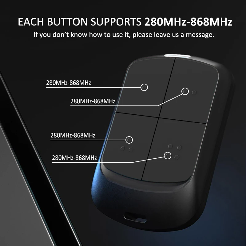 YNG800 MultiFrequency Garage Gate Remote Control 280MHz to 868MHz Rolling Code and Fixed Code 433MHz Hand Transmitter With Clip