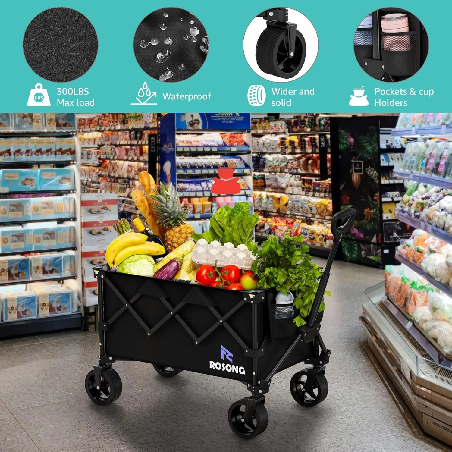 Chariot Pliable avec Roues pour Épicerie, Chariots Pliables, RapDuty, Portable, Utilitaire, Plage