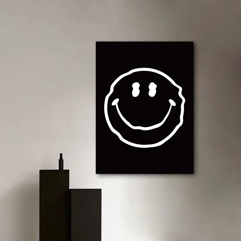 

Black White Minimalist Smile Face Canvas Painting Retro Cassette Tape Poster Modern Line Art Living Room Wall Decor Picture