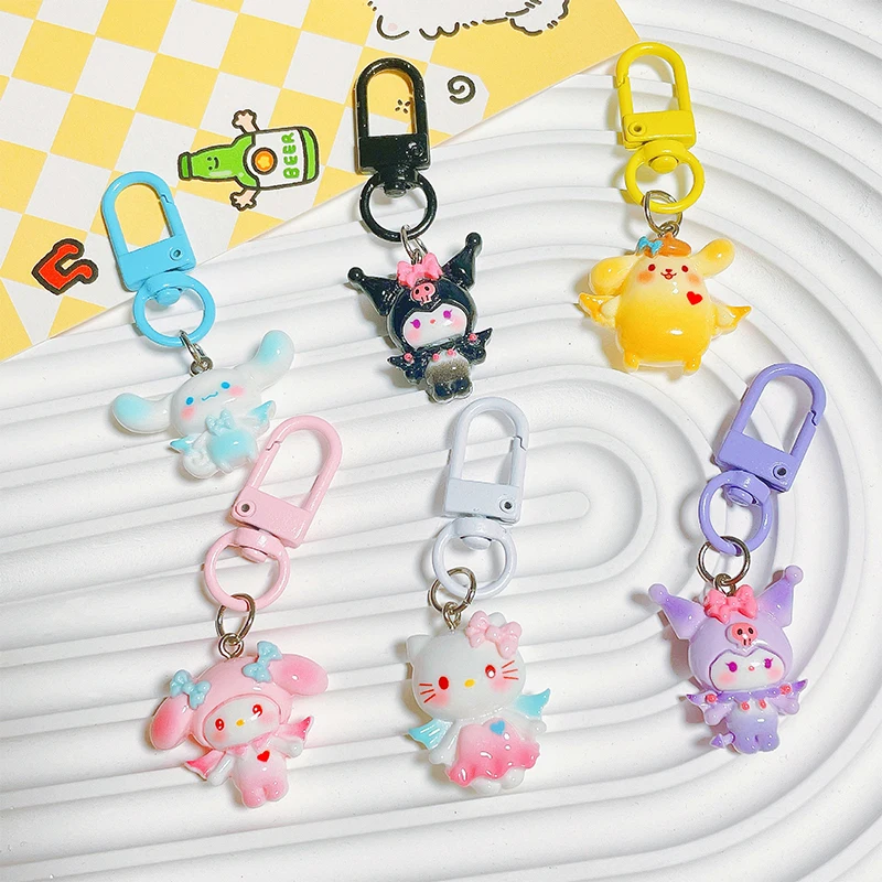 Sweet Sanrio Key Chain Hello Kitty Kuromi Melody Phone Pendant Headphone Case Charm Bag Decor Car Key Ring