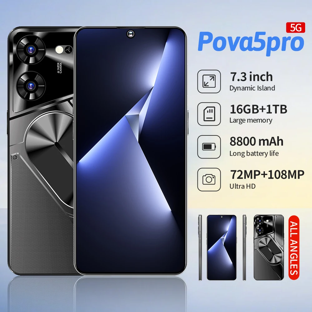 

Global Version Povo5 pro 5G Smartphone 7.3 Inch 16GB +1024GB Snapdragon 8 gen2,108 MP Camera 8800Mah Battery Android Phone