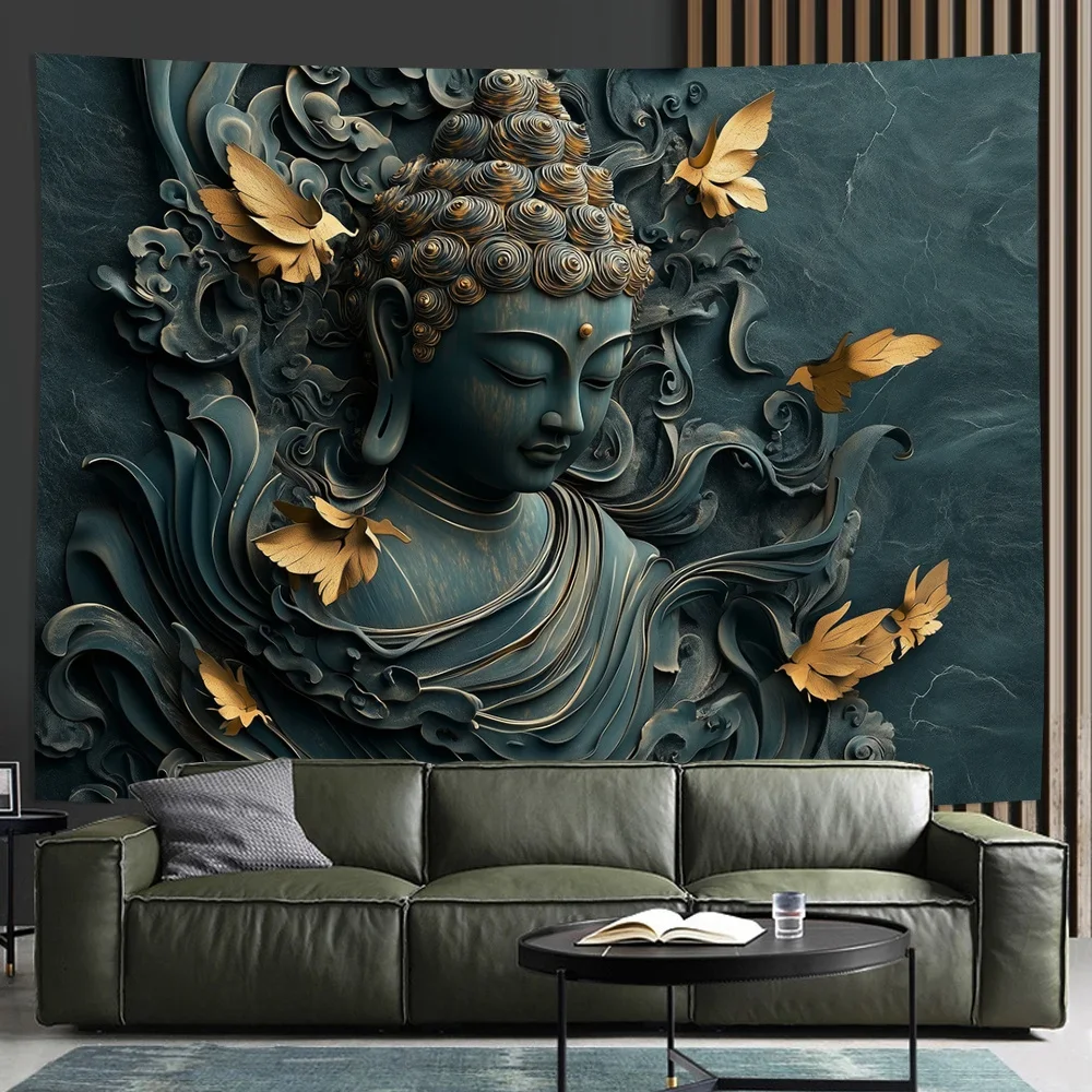 Vintage 3D Buddha Wall Art Tapestry Living Room Bedroom Office Party Decoration Creative Gift Wall Cloth 150x230cm