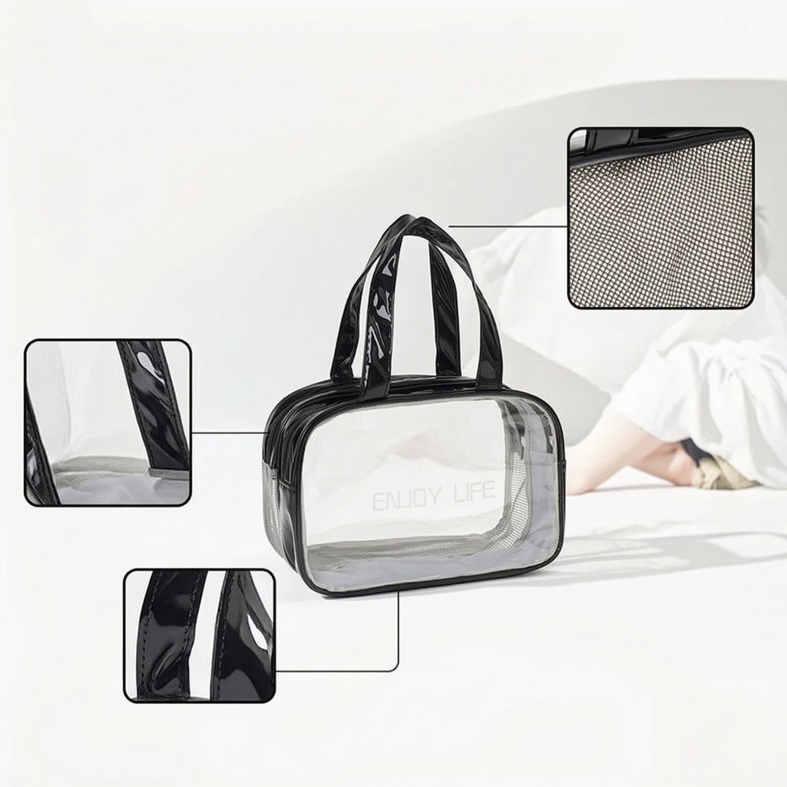 Clear Tote Bag with Side Mesh Pockets Large Capacity Clear Utility Tote Heavy Duty Portable for Swimmers, Beach, Pool