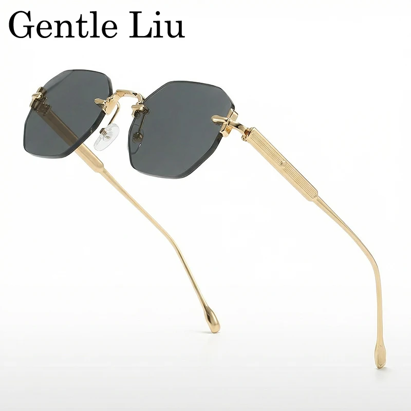 

Rimless Sunglasses Men Luxury Geometric Octagon Metal Frame Vintage Sun Glasses Frameless Eyewear For Male Retro Punk Shades