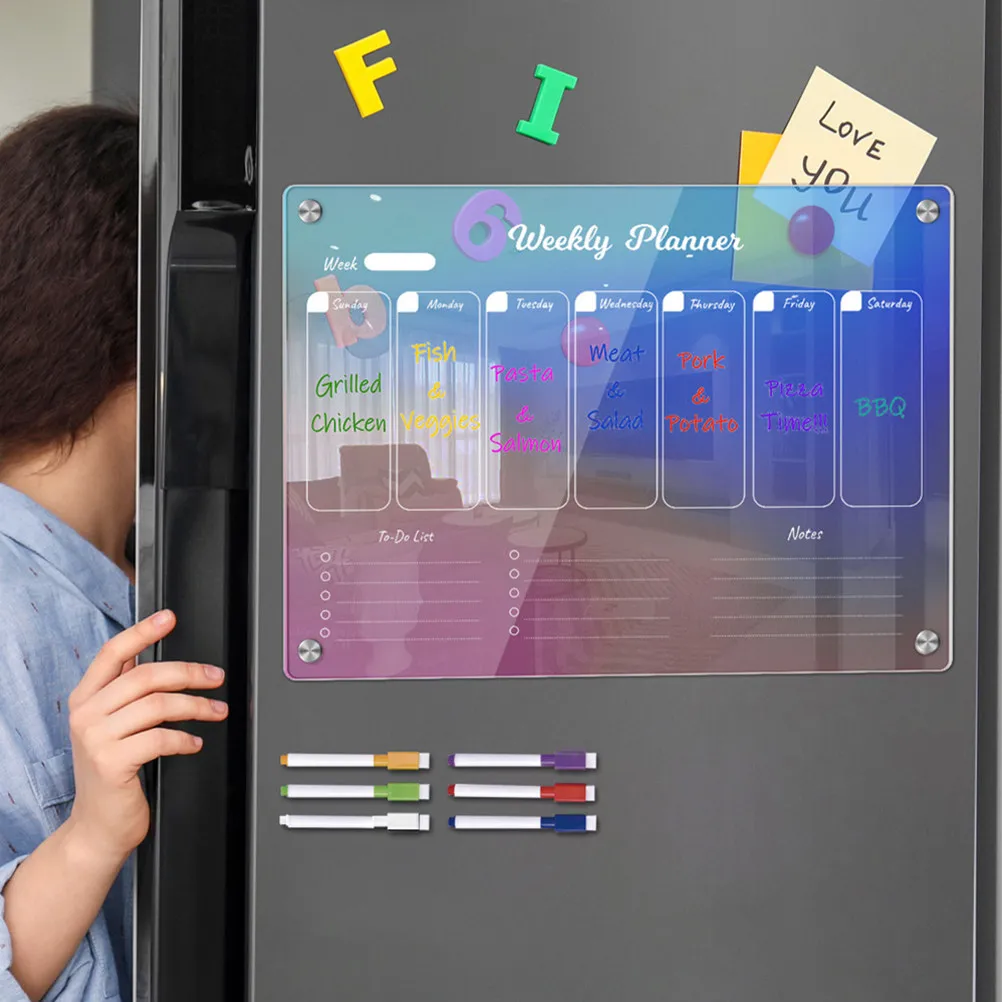 

1Set Magnetic Refrigerator Planning Board Acrylic Dry Erase Small Fridge Magnet Board Weekly Schedule Message Reminder