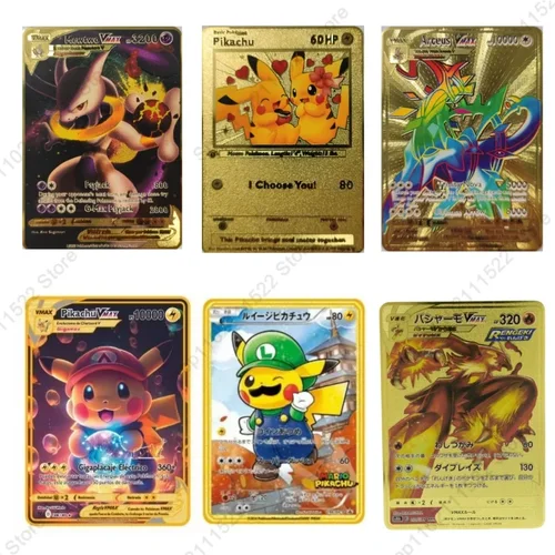 애니메이션 다채로운 카드 VMAX 리자드 피카츄 아르세우스 골드 카드, 영어 프랑스어, 독일어, 스페인어, GX 배틀 컬렉션 카드 