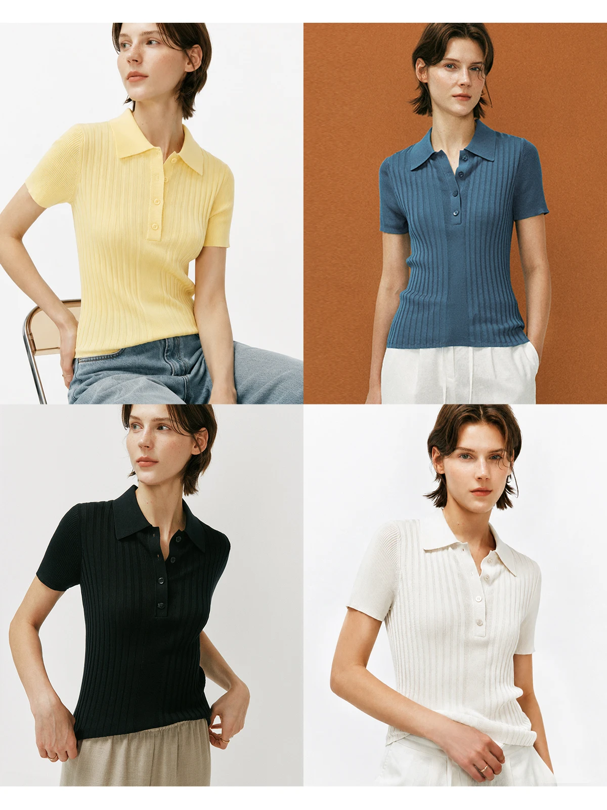 

Comfortable Simple Neck Knitted Shirt T-Shirt 100% Lyocell Fiber High Intelligence Commuting Casual Wear Women's Fashion