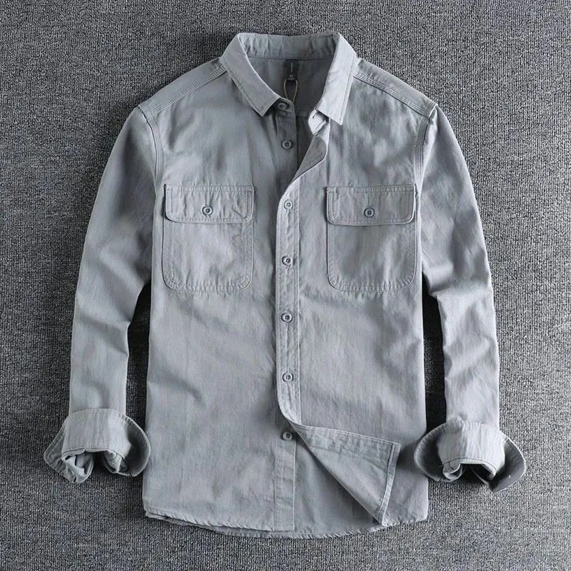

Autumn and Spring Fashion Trend Pure Color Retro Sports Long Sleeve Shirt Men's Loose Plus Size Comfortable High Quality Shirt
