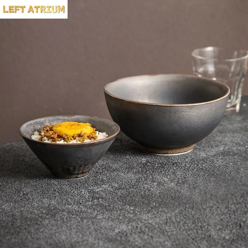 Gilded Glazed Ceramic Bowl 6-inch Noodle Bowl and Salad Bowls 4.7-inch Rice Dessert Bowl Hotel Restaurant Specialty Tableware