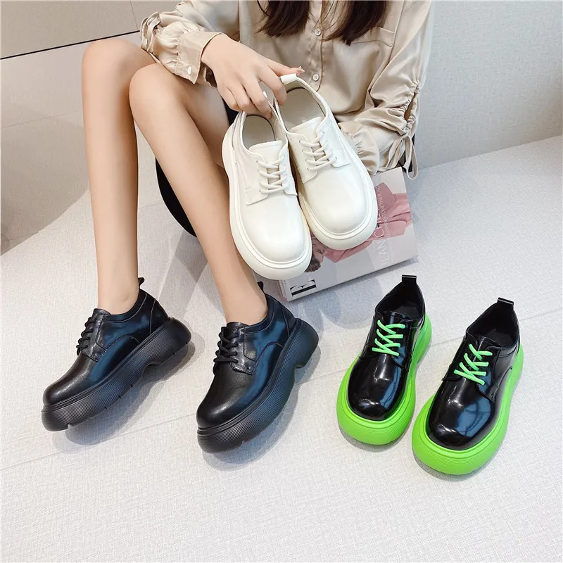 

Women Leather Shoes 2024 New Chunky Platform Retro Dress Lady Shoes Spring Autumn Derby Shoes Soft Sole Loafer Flats Women Boots