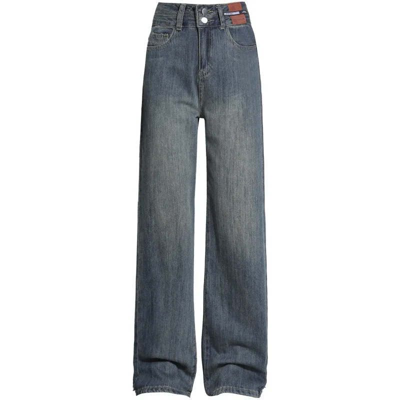 Velvet Denim Jeans for Women Autumn and Winter Vintage Wide Legs Loose Fit Small Stature Slimming Winter Thick and Narrow