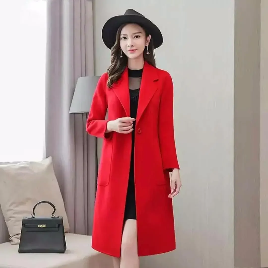 معطف صوفي عصري للنساء، نسخة كورية أنيقة ودقيقة، متوسط الطول، خريف وشتاء، نمط جديد من ألياف البوليستر