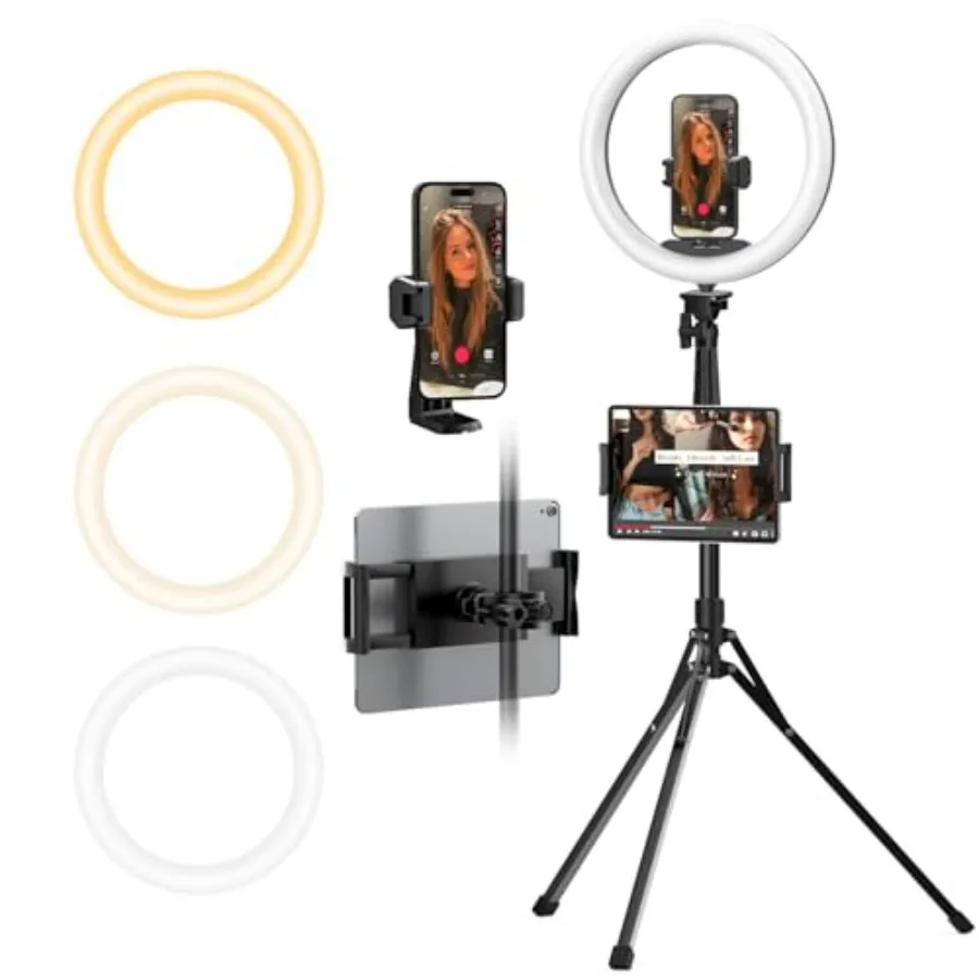 

12" Ring Light with 74" Extendable Tripod Stand and iPad, Phone Holder, LED Circle Light with Phone, Tablet Holder for Video Re