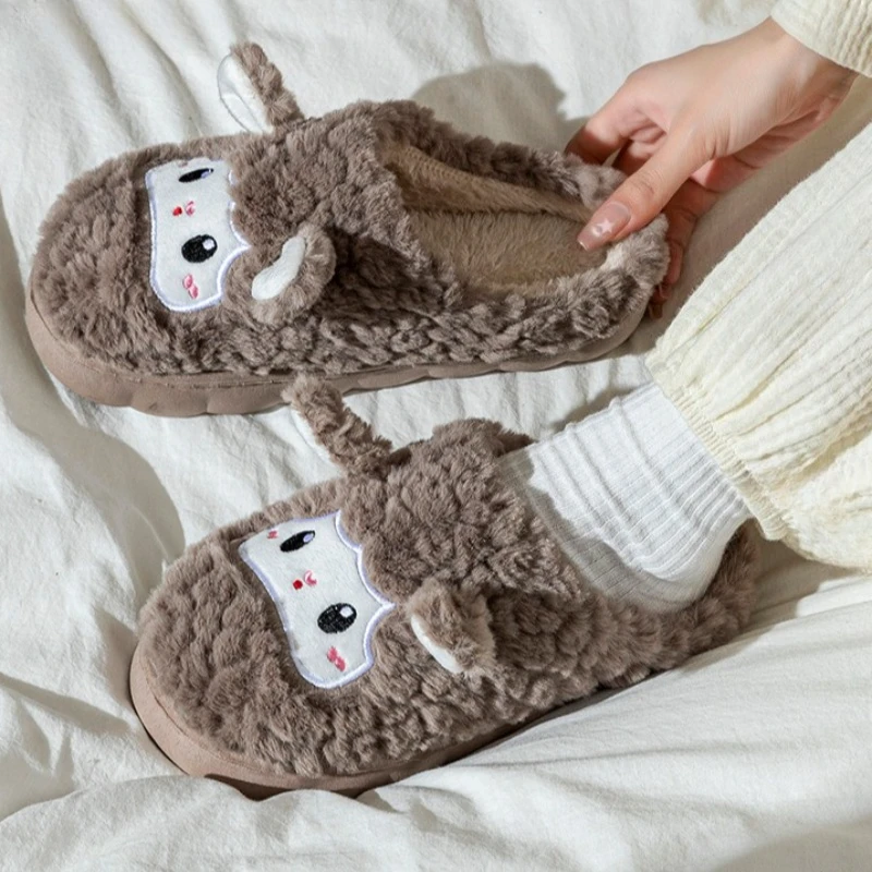 Autumn Winter Warm Slippers Creative Cartoon Cute Lamb Shape Thick-soled Slippers Home Non-slip Wear-resistant Cotton Slippers