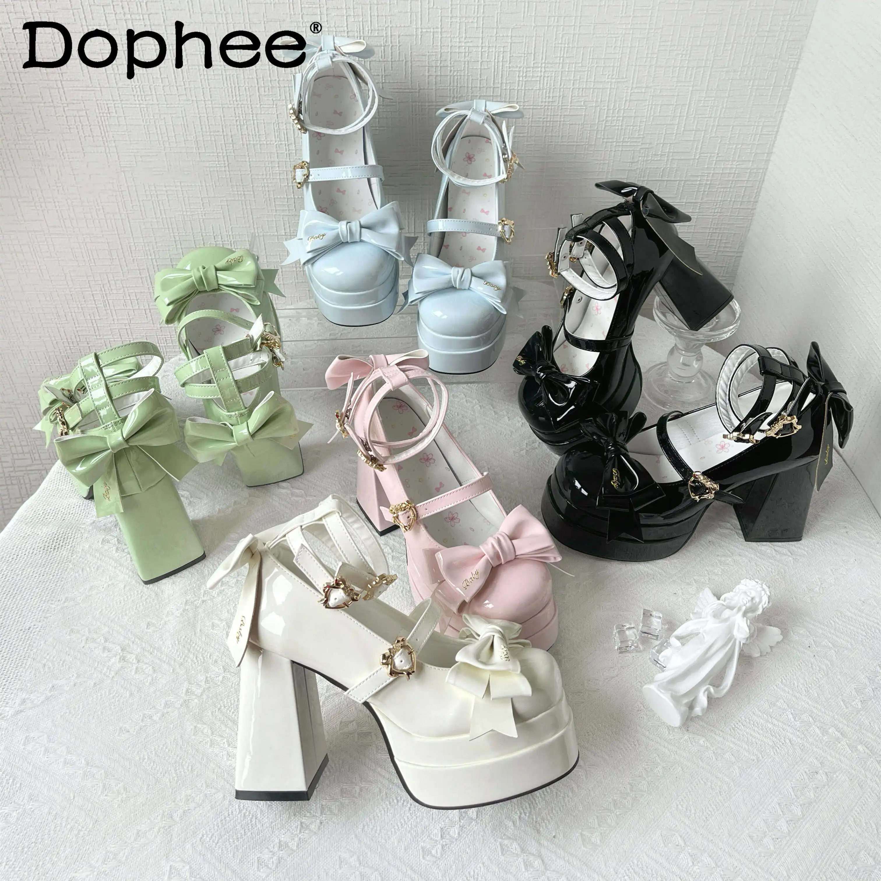 

Original Lolita Thick-Soled High Heels Pumps Spring Summer Girls' Women's Bow Sweet Elegant Leather Shoes Lo Mary Jane Shoes