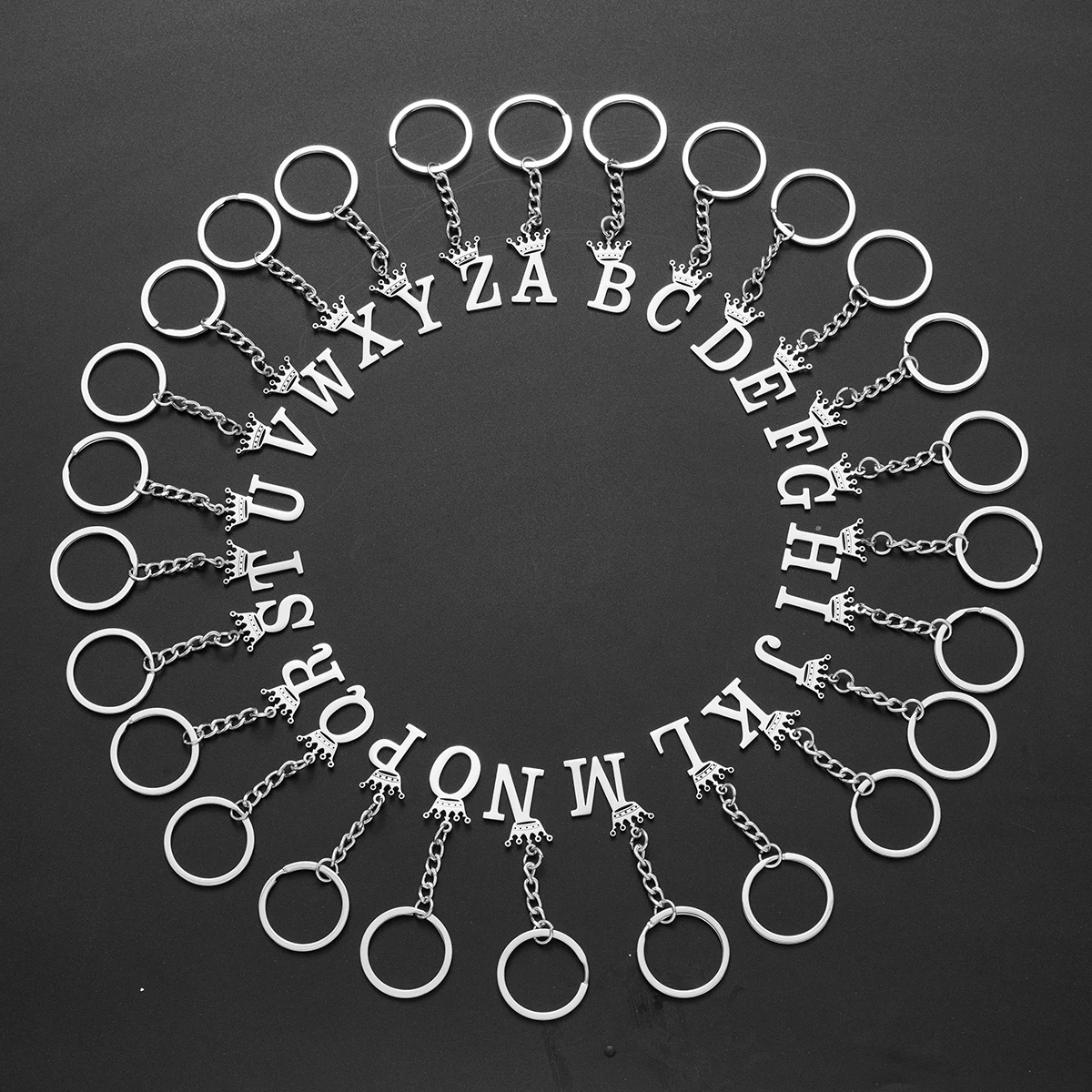 New In Letters Crow Diy Charm Keychains Key Ring For Men Women Stainless Steel Metal Pendant Keyring Handbag Jewelry Couple Gift