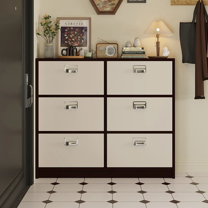 Medieval shoe cabinet, thin narrow corridor entrance at the entrance of the home, free installation of integrated storage locker