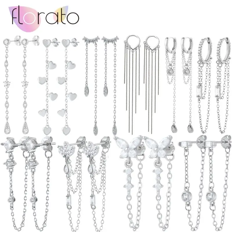 

925 Sterling Silver Needle Classic Retro Geometric Design Chain Silver Series Earring Pendant Luxury Fashion Wedding Jewelry