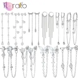925 Sterling Silver Needle Classic Retro Geometric Design Chain Silver Series Earring Pendant Luxury Fashion Wedding Jewelry
