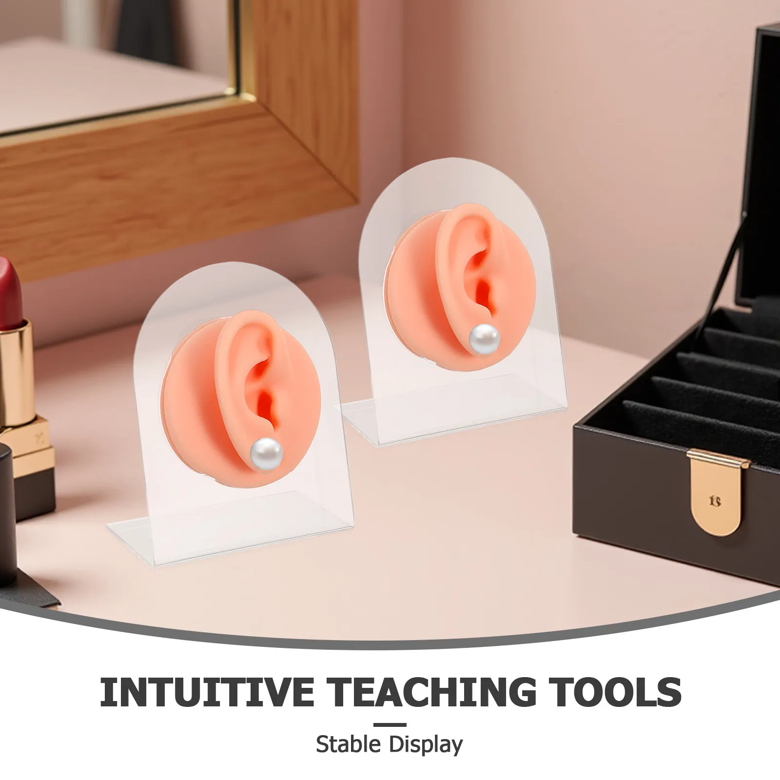 1Pair Silicone Ear Practice Kit Left Right Piercing Training Display Stand Realistic Ear Anatomy Teaching Jewelry Display