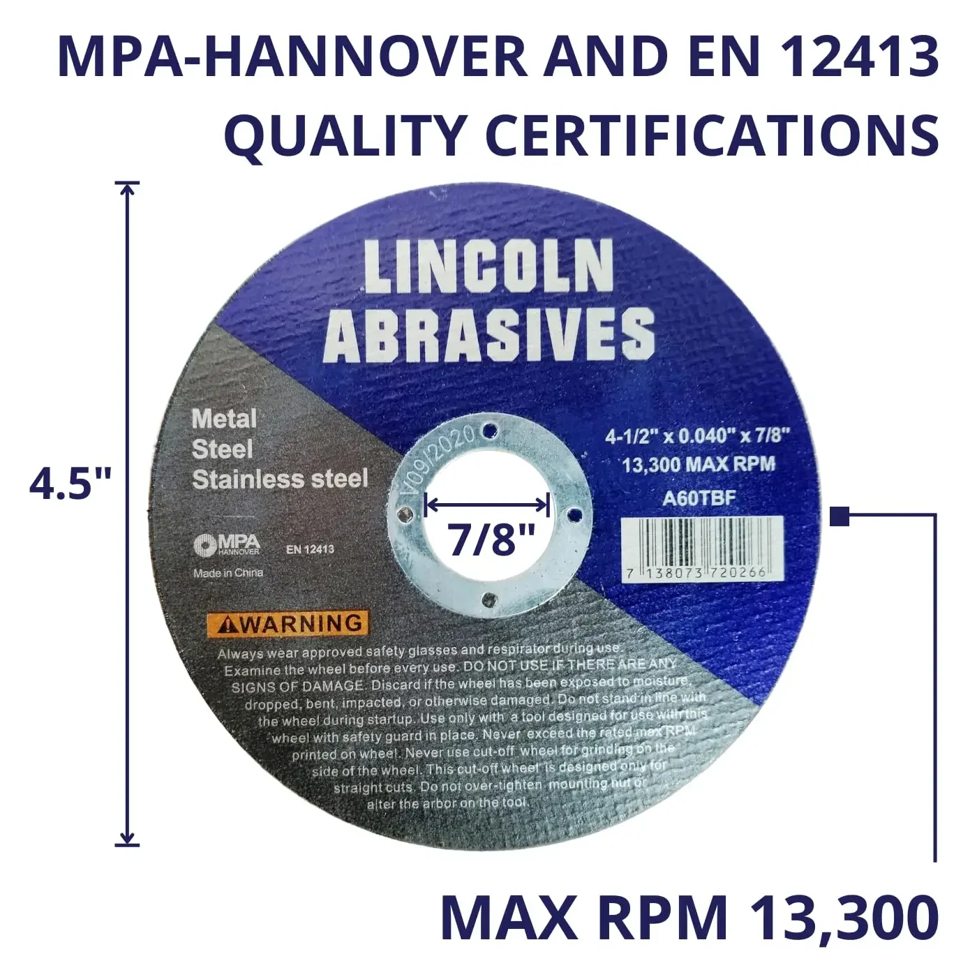 ล้อตัด 4.5" Lincoln Abrasives .040" โลหะและสแตนเลส