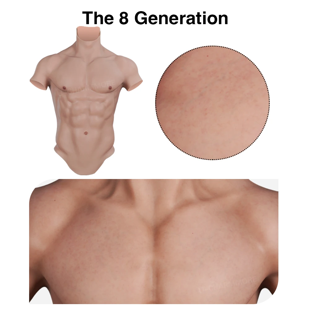 U-Charmmore Oil-Free Silicone Muscle Suit Fake Belly Body For Cosplayers Bodybuilding Chest Man Crossdresser Cosplay