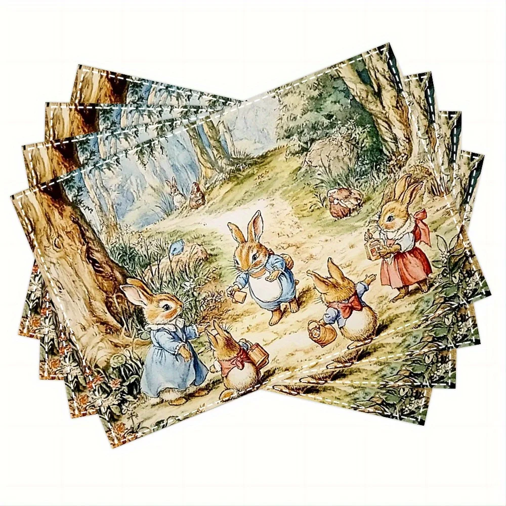 Peter Rabbit Placemats Linen Farmhouse Kids Dining Table Decor Easter Bunny Theme Washable Kitchen Mats Home Decor