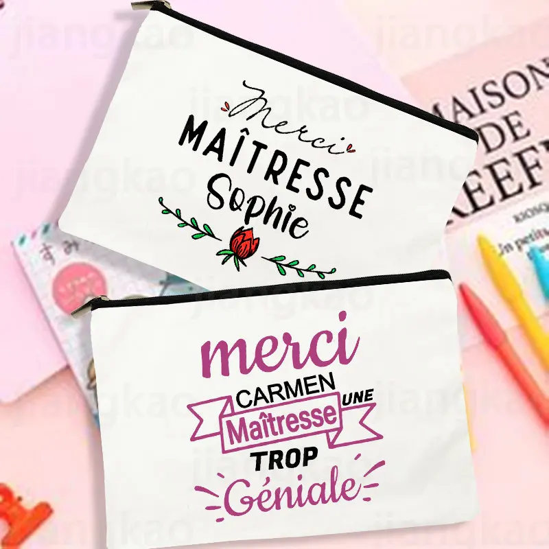 

Personalised Custom Name Large Capacity Pencil Bag Teacher Stationery Supplies Storage Bags Travel Wash Pouch Gift for Maitresse