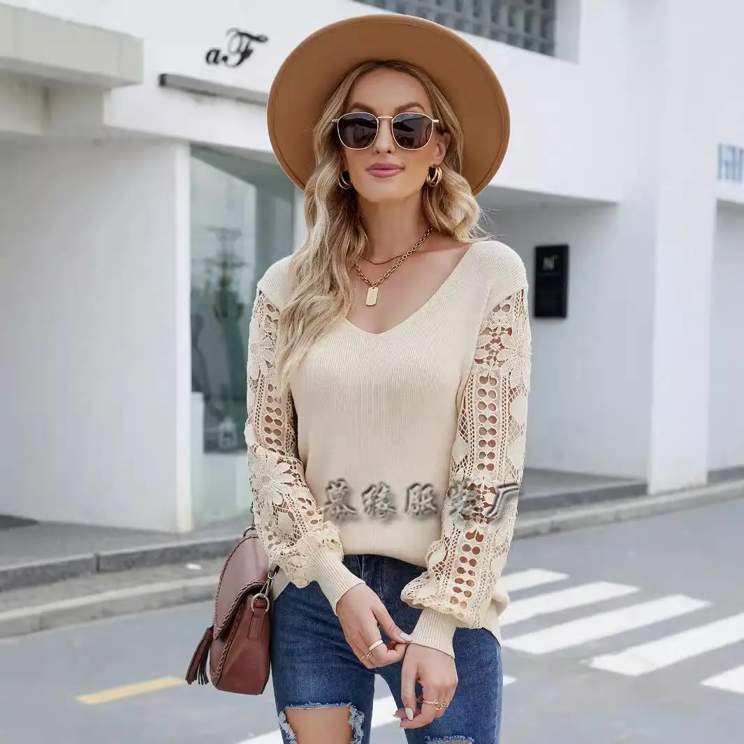 

Loose Knitted Sweater Women's Autumn Winter Long Sve Overhead Pure Color Casual Faion Cross-Border Fem Top