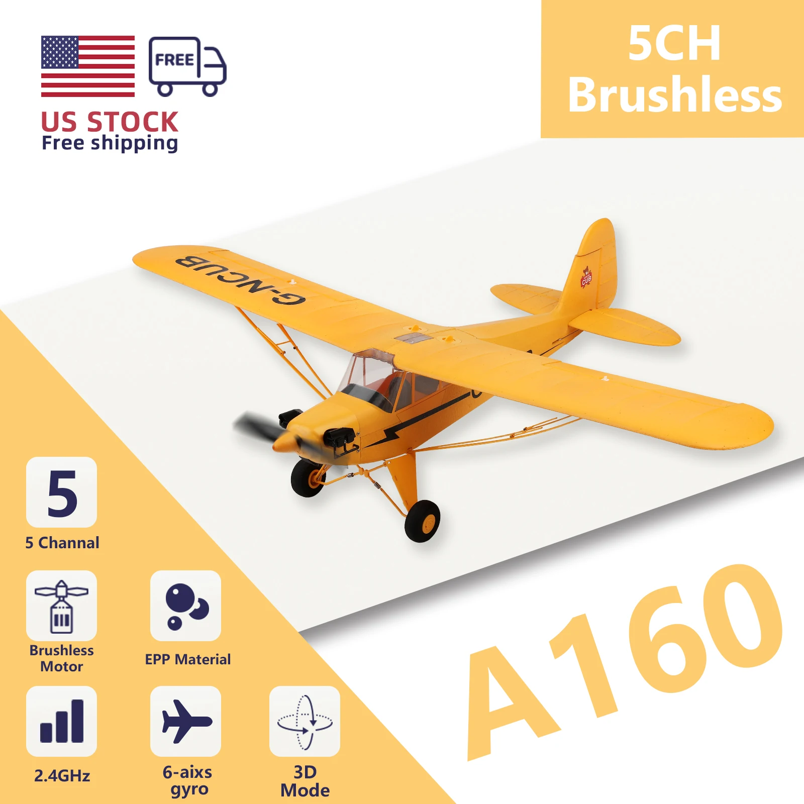

Радиоуправляемый самолет WLtoys A160 J3, 5-канальные радиоуправляемые самолеты с режимом 3D/6G, 3D бесщеточные радиоуправляемые самолеты с 2 батареями, подарки для взрослых