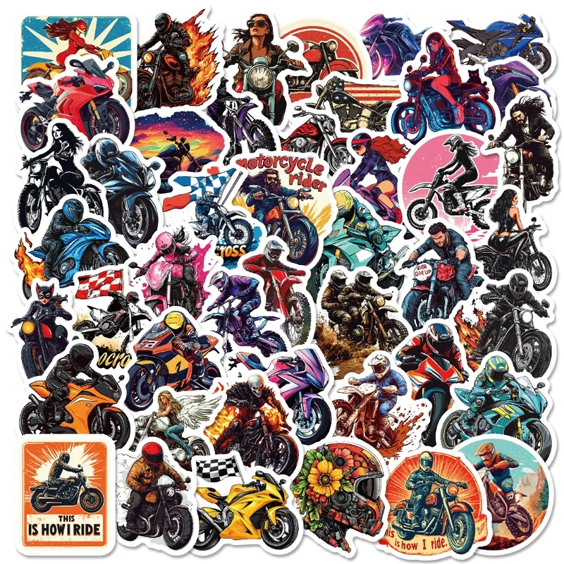 

10/30/50PCS Cartoon Motorcycle PVC Sticky Sticker Aesthetic DIY Decoration Scrapbooking Hand Accounting Supplies for Kids