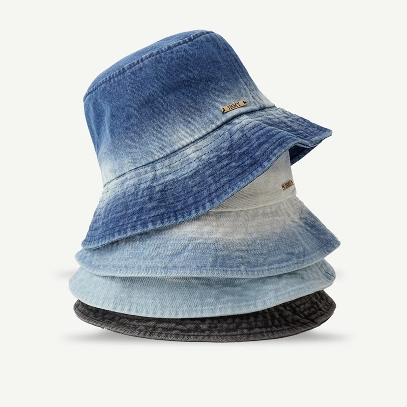 

2023 Gradient Tie-dye Bucket Hat Men Denim Chapeau Unisex Bob Caps Hip Hop Gorros Men Sun Panama Fisherman Hat