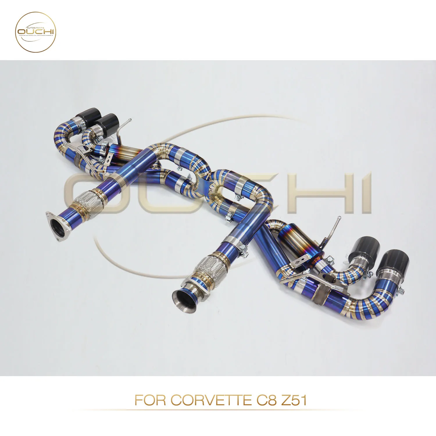 

OUCHI Exhaust System Catback for Corvette C8 Z51 Titanium OEM valve base Baked blue Support customization New Products