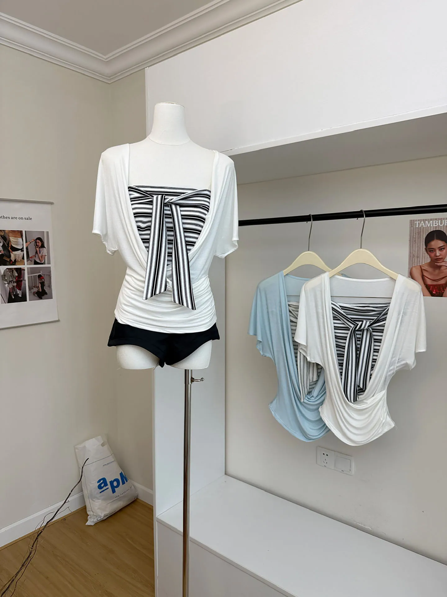 Korean Style Lazy Batwing Sleeve Crop Top And Vest Two Piece Set Women Summer Design Unique Short Sleeve Fashion Ensemble - view 2