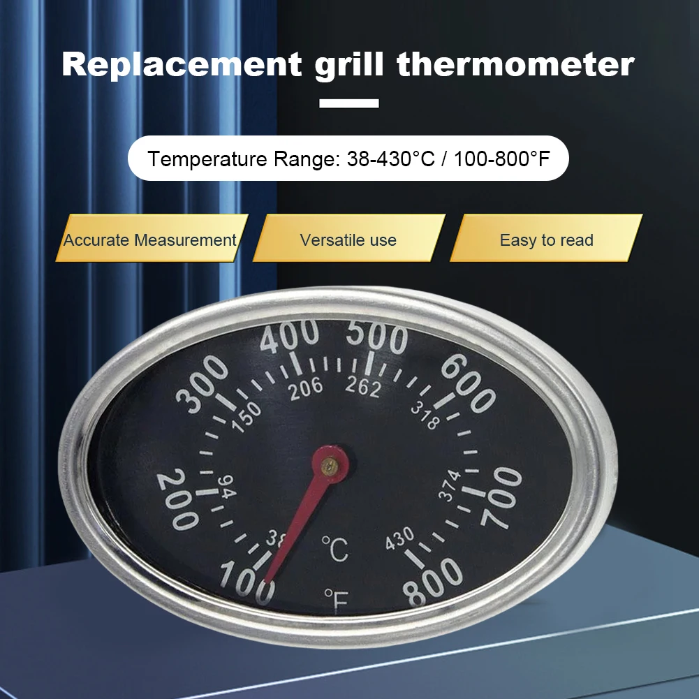 Grill Temperature Gauge Replacement Barbecue BBQ Temp Gauge Gas Grill Oven Cook Thermometer Heat Indicator Metal For Oven/BBQ