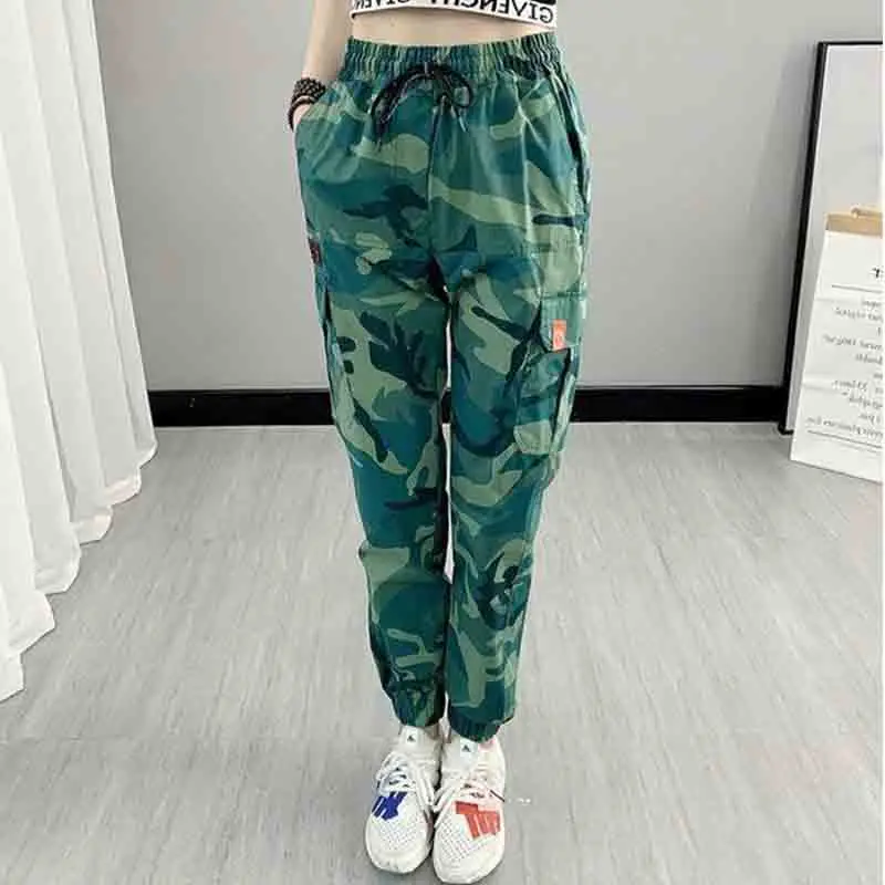 Spring Autumn Woman Outdoor Sports Casual Pants Waterproof Breathable Elastic Waist Windproof Mountaineering Camouflage Trousers