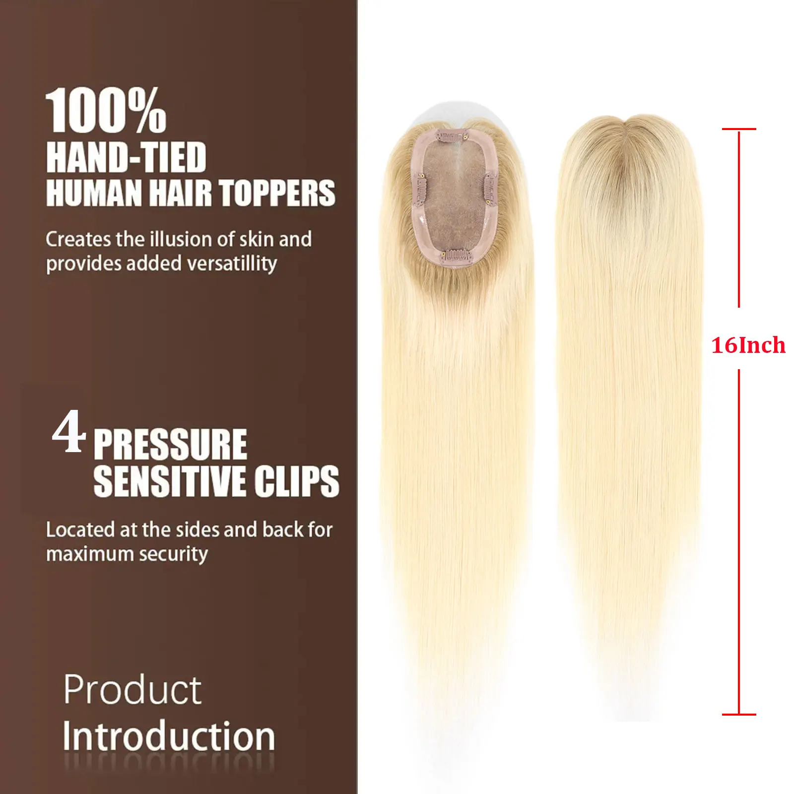 16" Blonde Human Hair Toppers Dark Roots For Women Brown Hair Piece Straight Hair Clip In Toppers Extensions For Woman Toupee